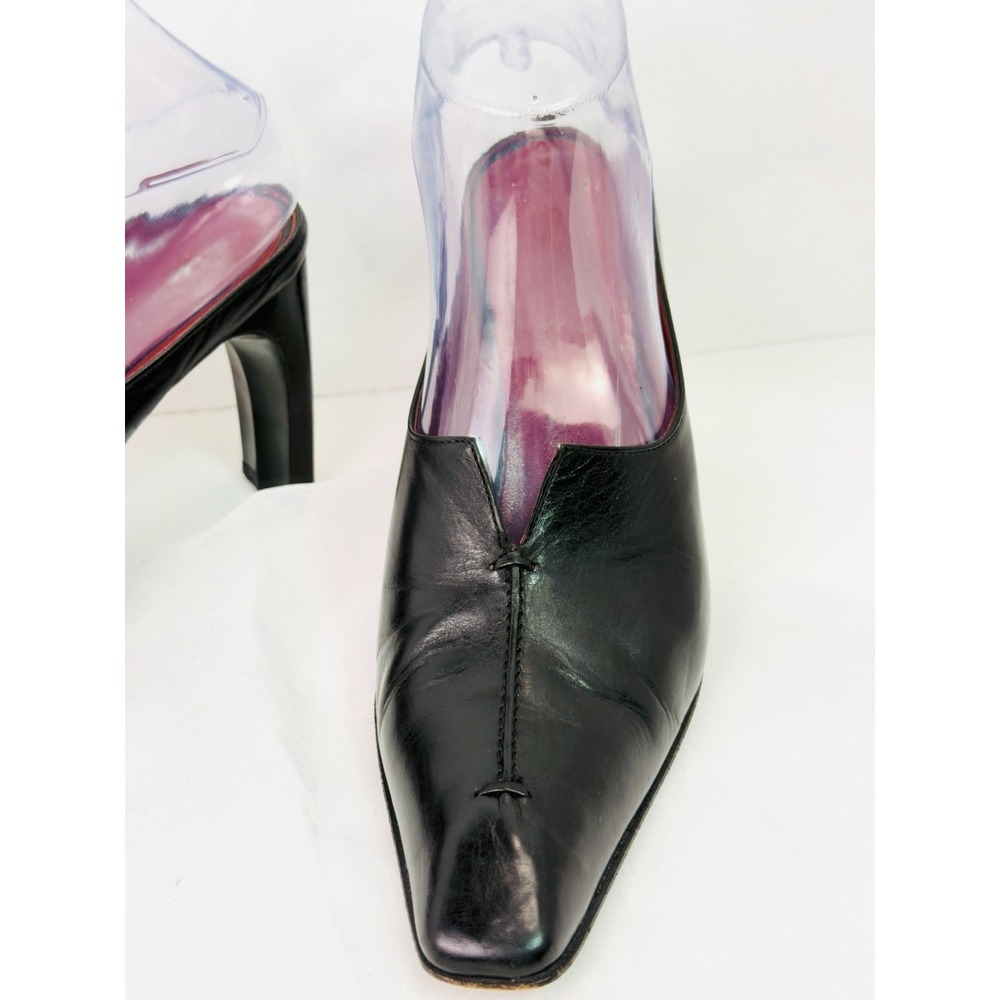 Donald J Pliner Black Leather Mules Heels Pointed Toe Italy Women's 7.5M Slip On - Picture 3 of 10
